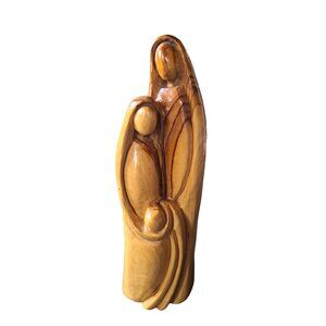 Abstract Olive Wood Holy Family Sculpture Hand-Carved Bethlehem Nativity Art